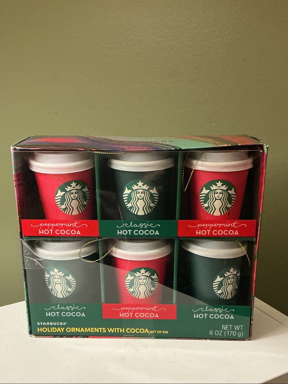Starbucks Holiday Hot Cocoa Cup Ornaments - Red & Green Set of 6 New in Box